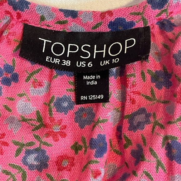 TOPSHOP Ditsy Smocked Mini Dress Pink Floral Size 6 - Picture 8 of 11